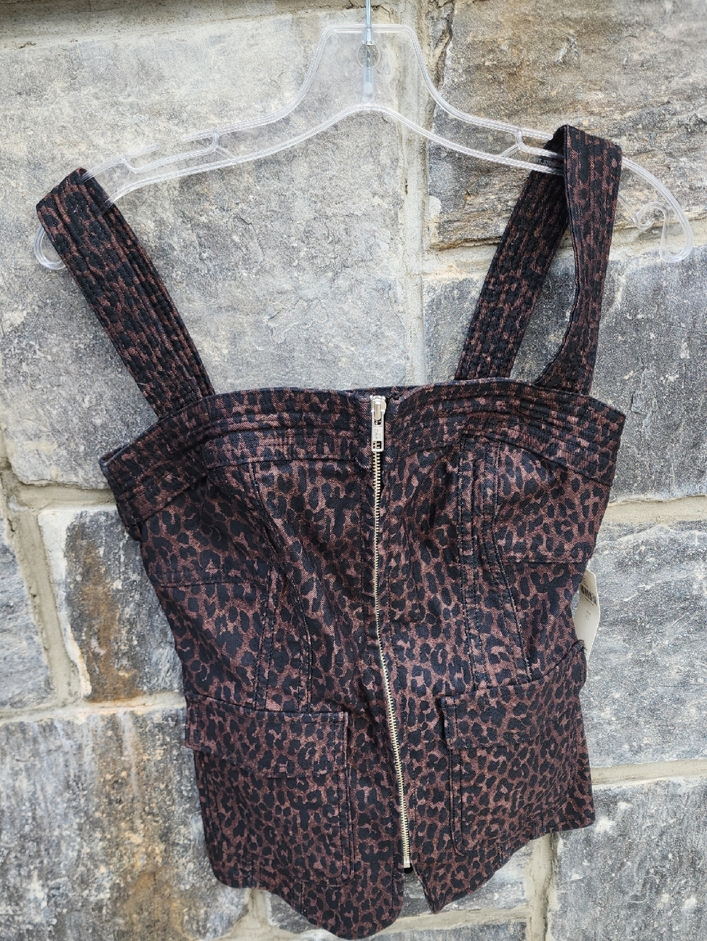 NWT Pilcro Cotton Blend Leopard Print Zip-Front Vest - Brown/Black XS